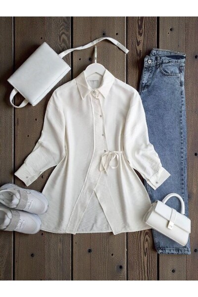 ŞAHİN TESETTÜR GİYİM ÇAPRAZ DÜĞMELİ YAN BAĞCIKLI GÖMLEK TUNİK 5660