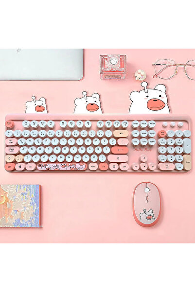 kruxon Mofii Hellobear Yuvarlak Tuşlu Ayıcık Desenli Kablosuz Pembe Klavye Mo...