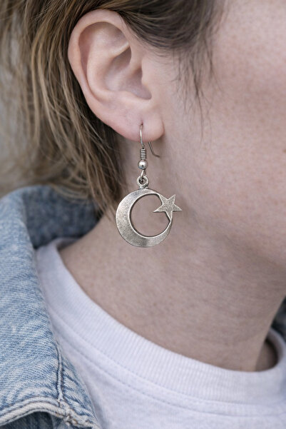 HER ŞEY NOTA www.herseynota.com حلق مون ستار لووب - حلق متدلي فضي اللون للجنس...