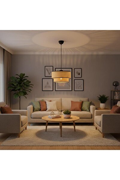 Elizim Home Lighting Hasır görünümlü lüx abajur sarkıt avize