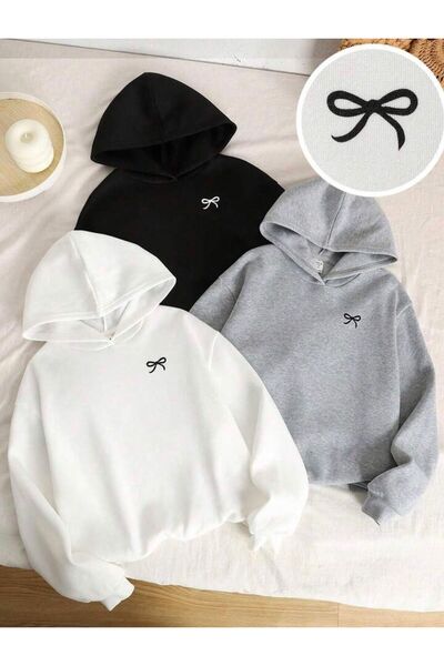 No Plan Hanorac cu glugă pentru fete, cu imprimeu cu panglici, model triplu