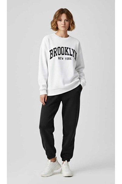 LiyAdaCo Unisex/Men's Brooklyn Printed White Crew Neck Sweatshirt - Premium F...