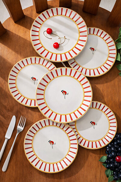 Becklume Set of 6 Pink Bird Patterned Cake-Dessert Presentation Plates |   Fe...