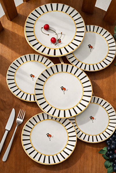 Becklume Set of 6 Black Bird Patterned Cake-Dessert Presentation Plates |   F...