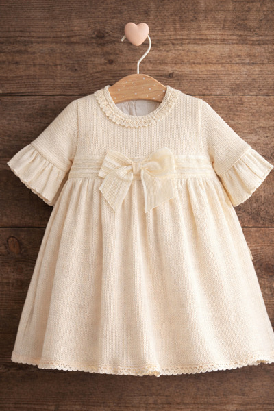 Tongs Baby ياقة من الدانتيل، أكمام مكشكشة، فيونكة - 100% قطن (06-36 شهرًا) فس...