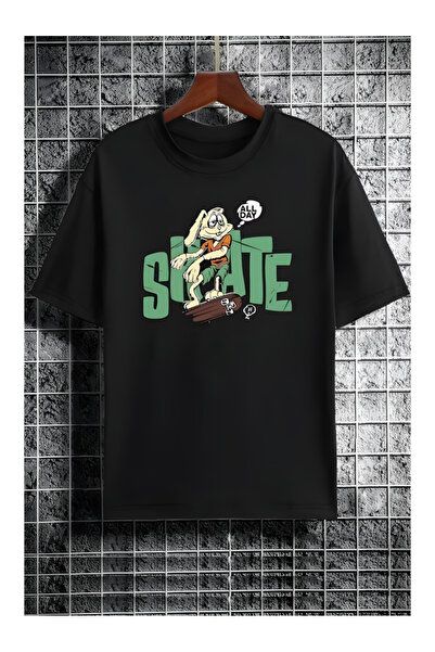 Printiva Zenrova Unisex Oversize ALL DAY SKATE Βαμβακερό T-SHIRT με στάμπα κα...