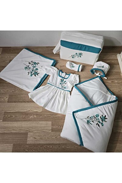 Tifl Ahlami هديه طقم مواليد فاخر 6 قطع بتطريز ورد انيق