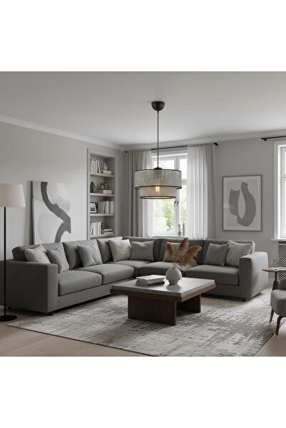 Elizim Home Lighting Hasır görünümlü lüx abajur sarkıt avize