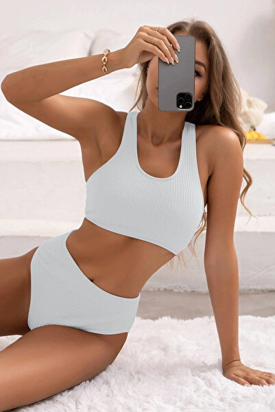 mtm My The Mall Clothing Women's White Cross-Back Detailed Underwear Set