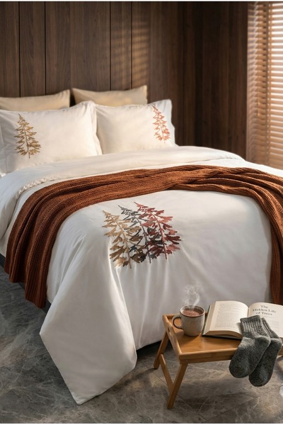 Serebien Home Collection Alova Tree Pattern Embroidered 7 Piece 100% Cotton K...