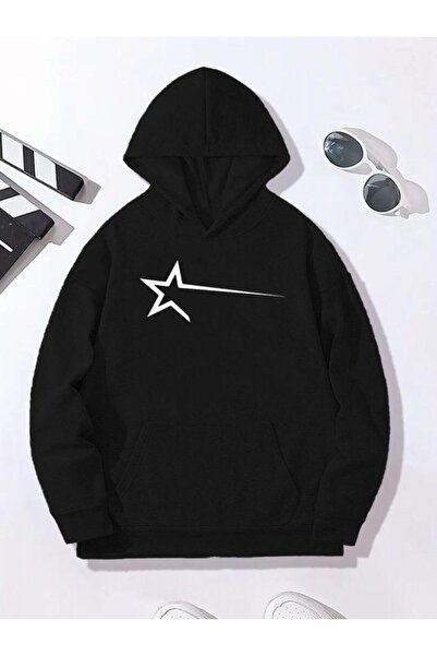 bellanova Unisex Μαύρο Oversize Φούτερ με 3 Κλωστές - Εκτύπωση Υψηλής Ποιότητ...