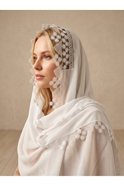 GNN Gönen El İşçiliği İğne Oyası Mevlüt Örtüsü Namaz Başörtüsü - Beyaz Oymalı...