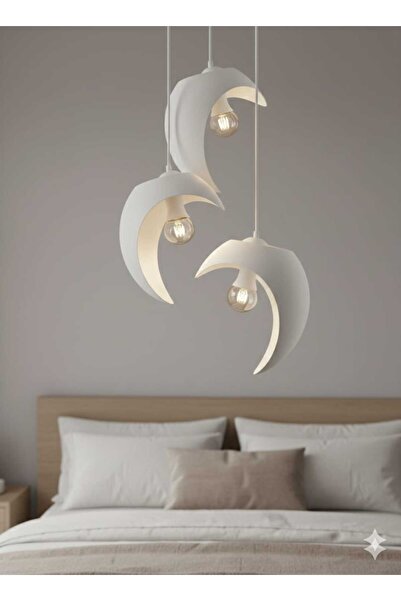Dropcek eticaret Modern Ay Formlu Minimal 3'lü Sarkıt Avize | Dekoratif Tasar...