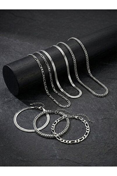 GLANZEND 6'lı Paslanmaz Çelik İtalyan Erkek Kolye ve Bileklik Seti 3 Kolye Ve...