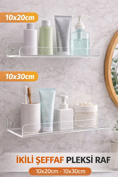 raf PLEKSİ DUVAR RAFI SETİ (İKİ ADET 10*20-10*30)