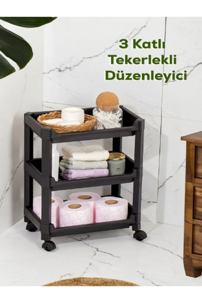ozbience Üç Katlı Tekerlekli Çok Amaçlı Organizer Raf, 35,5x22x48 cm
