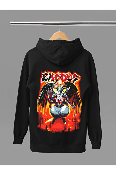 MAGORS سترة روك قطنية مطبوعة من EXODUS بأكمام طويلة وثلاث خيوط وقبعة للرأس