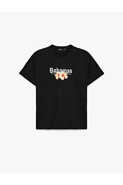 Koton Çiçek Baskılı Oversize Siyah Kadın T-Shirt 6SAK50041EK