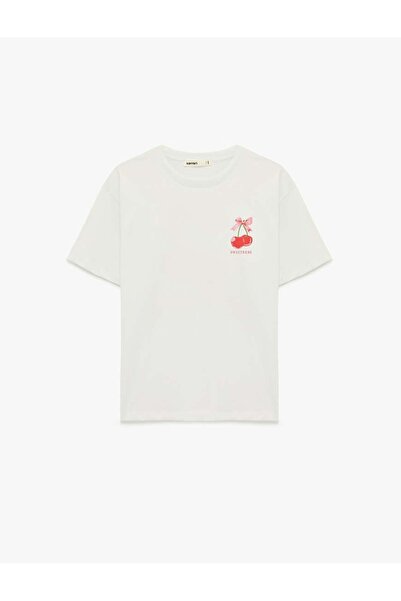 Koton Arkası Kiraz Baskılı Beyaz Kadın T-Shirt 6SAK50060EK