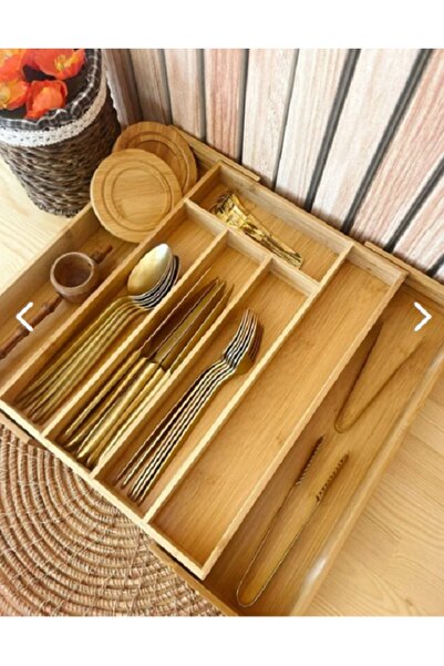 ozbience Büyük Boy Bambu Çekmece İçi Kaşıklık, Açılır ve Kapanır, Düzenleyici