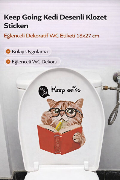 Hane Dostu Motivasyon Yazılı Kedi Desenli Klozet Stickerı – Eğlenceli Dekorat...