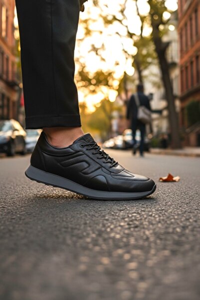 enoch حذاء رياضي رجالي من الجلد الطبيعي باللون الأسود من إينوك مع نعل طبي