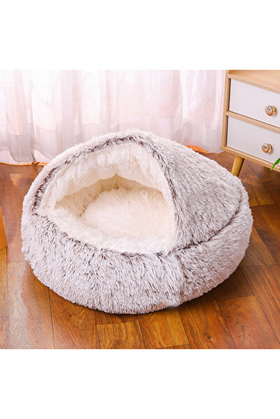 Arabest سرير قطط دائري ناعم بغطاء رأس ، سرير كهف مضاد للقلق مع بطانية بغطاء ر...