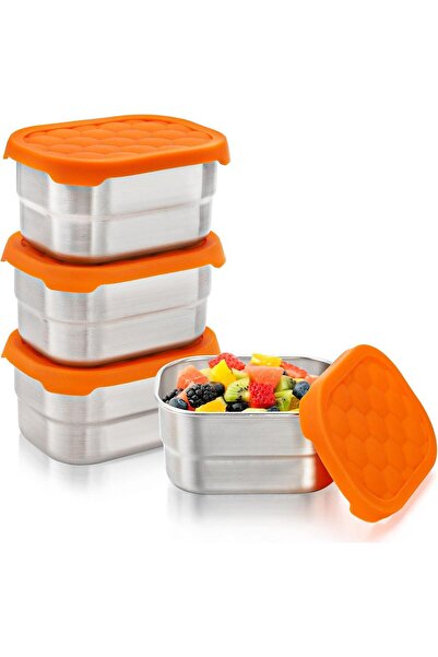 Arabest 4 Pack Stainless Steel Containers,Small Snack Container with Silicon ...