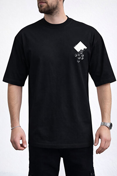 caddekombin Ανδρικό μπλουζάκι με κυβική λεπτομέρεια και λαιμόκοψη ποδηλάτου σ...