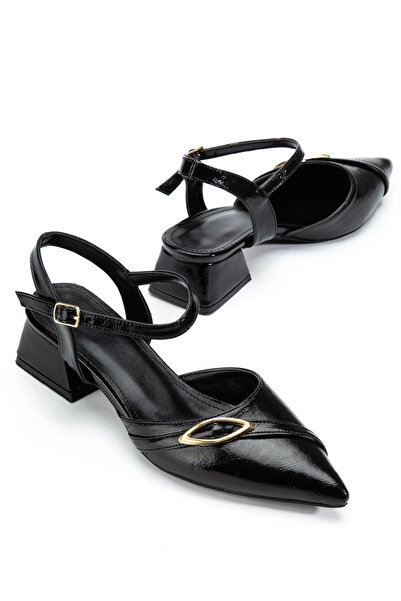 bakacstore Жіночі чорні зморшкуваті лаковані туфлі на низьких підборах