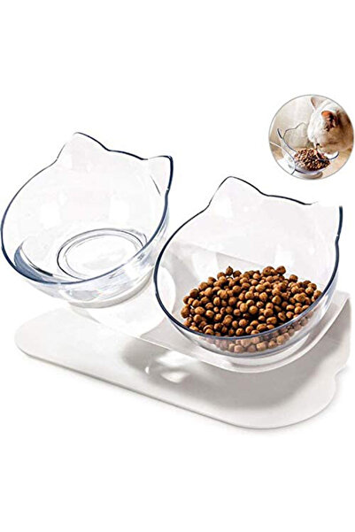 HALAMODO وعاء مزدوج للحيوانات الأليفة مع دعامة مرتفعة، شفاف، 27.5 × 13.5 × 7 سم