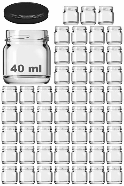 ozbience 40 ml Transparent Glass Sample Jar with Black Lid 50 Pieces