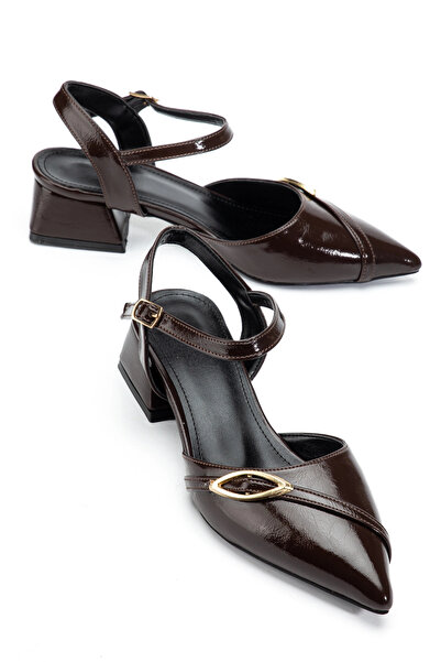 bakacstore Women's distressed brown patent leather low heel shoes