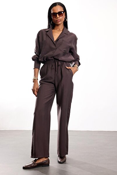 5in1Canpolat Brown Relaxed Fit Shirt Trousers Talım 7310