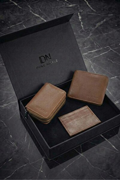 Duke Nickle Men's Brown Classic and Zippered Wallet Card Holder Set, Boxed St...