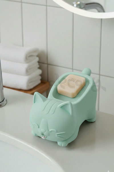 decory Mint Green Cute Cat Design Soap Dish, Decorative Cat Soap Dish with Wa...