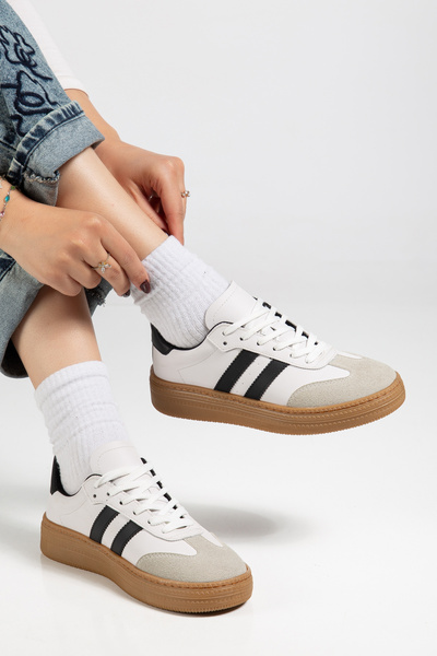 Tonny Black Kadın Beyaz Siyah Kadın Rahat Kalıp Yumuşak Deri Sneaker