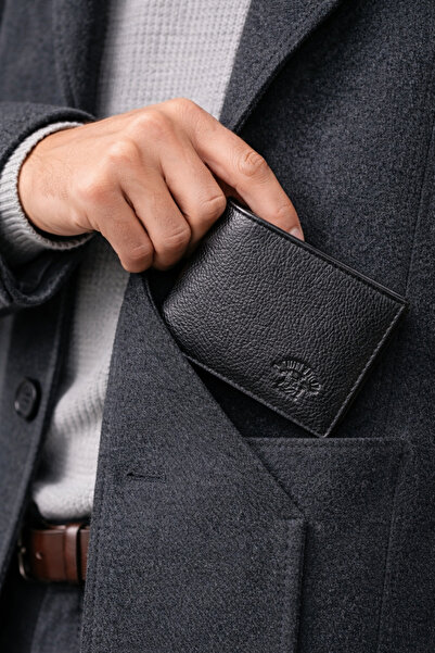 NEWISH POLO ACCESSORIES Men's Black Genuine Leather Wallet with Money Compart...