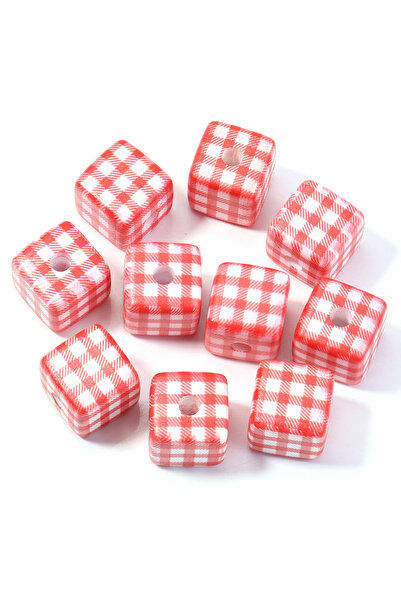 Choice6 red 10pcs Classical Plaid Cube Acrylic Beads Colorful Square Beads Lo...