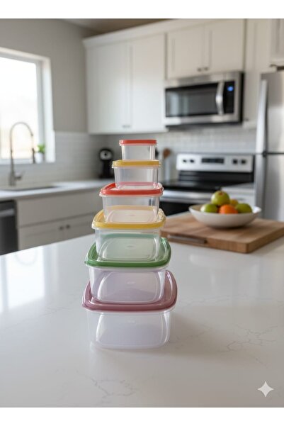 tayuya 6 Parça Renkli Kapaklı Saklama Kabı Seti - İç İçe Geçebilir Mutfak Düz...