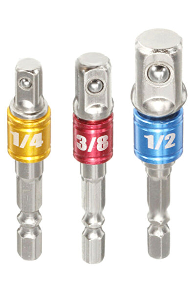 HALAMODO 3-Piece Electric Impact Driver Hex Drill Socket Adapter Set Multicolour