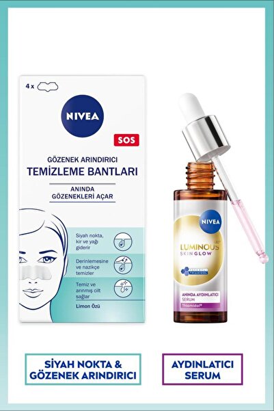 NIVEA Luminous630 Skin Glow Anında Aydınlatıcı Serum 30ml ve Siyah Nokta Göze...