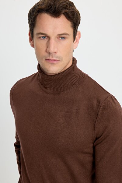 Tudors Men's Slim Fit, Soft Textured, Non-Pilling, Brown Full Turtleneck Knit...