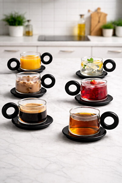 Kitchen Way Acacia Handle 6-Piece Borosilicate 90ml Cup Set Kw-1071