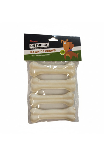 ON THE GO Dog treats, white pressed leather bones, 12 cm, 4 pcs, healthy snac...