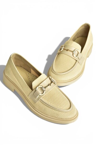 Fox Shoes Y330722104 Beige Knitwear Fabric Buckle Detailed Casual Women's Shoes