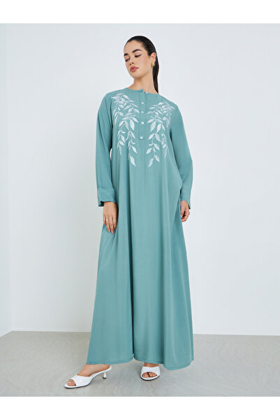 Styli Women Blue Embroidered A-Line Jalabiya