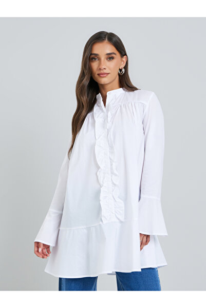 Styli Women White Ruffle Front Long Sleeve Blouse