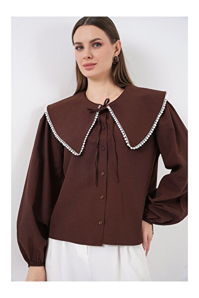 Bigdart ياقة دائرية قميص نسائي بني 20314