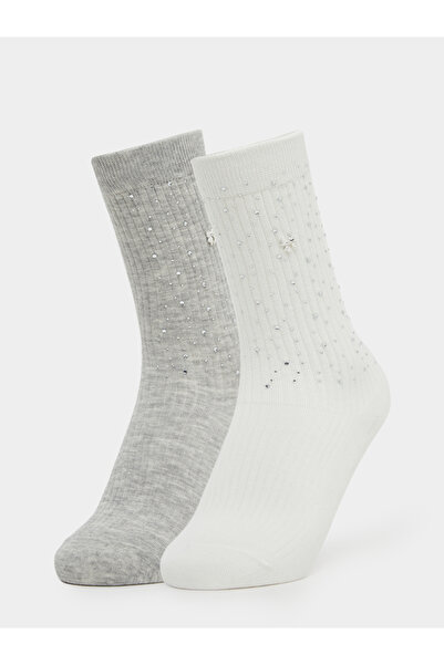 Styli Pack of 2 - Embellished Ribbed Crew Socks